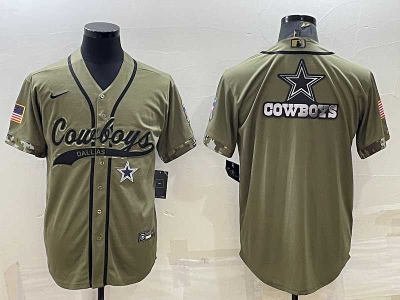 Mens Dallas Cowboys Olive Salute to Service Team Big Logo Cool Base Stitched Baseball Jersey